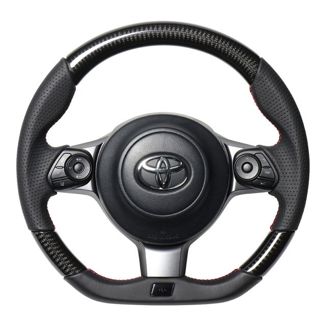 REAL ORIGINAL SERIES EMBLEM TYPE D SHAPE BLACK CARBON RED X BLACK EURO STITCH STEERING WHEEL FOR TOYOTA C-HR GR SPORT 10  GRM-BKC-RD