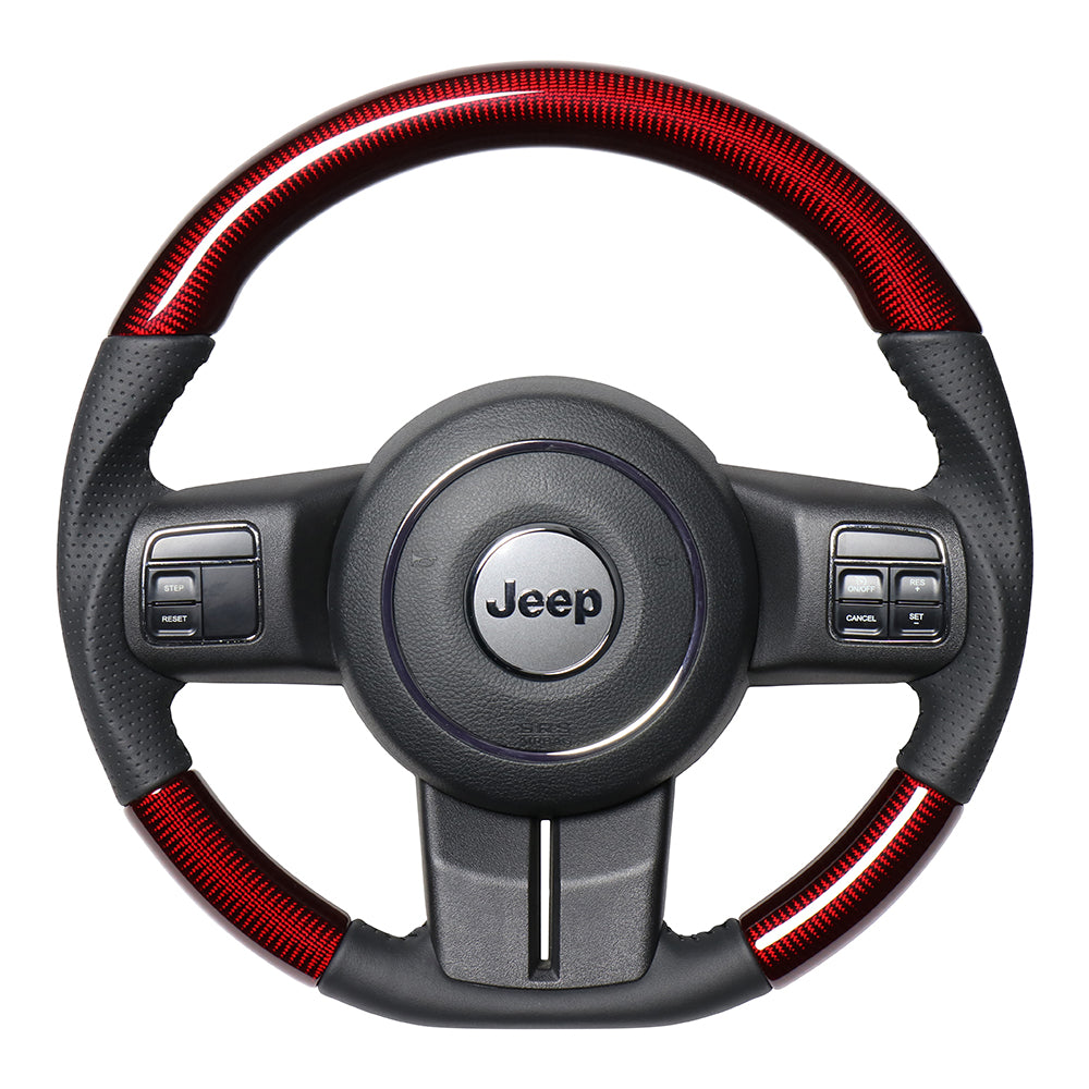 REAL ORIGINAL SERIES D SHAPE RED CARBON BLACK STITCH STEERING WHEEL FOR JEEP WRANGLER JK36  JPA-RDC-BK