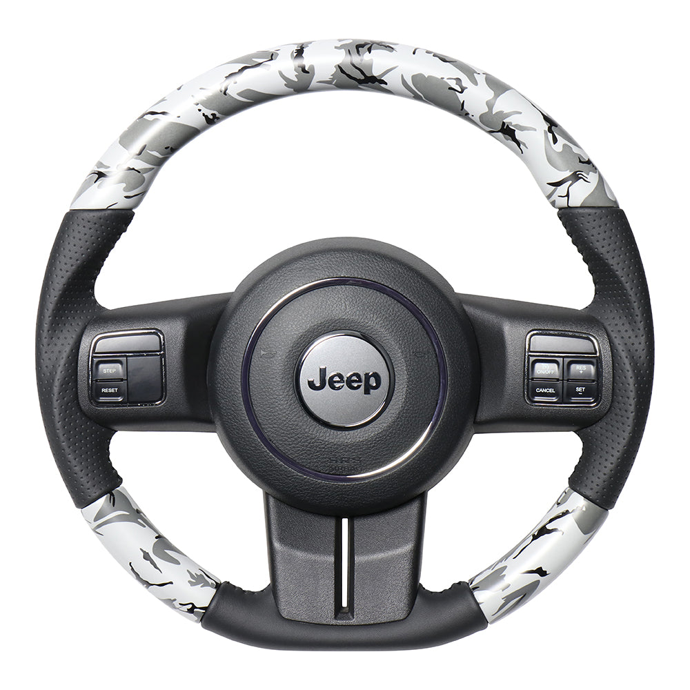 REAL ORIGINAL SERIES D SHAPE GRAY CAMOUFLAGE PRINT BLACK STITCH STEERING WHEEL FOR JEEP WRANGLER JK38:LATE  JPA-GRT-BK