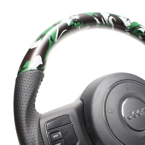 REAL ORIGINAL SERIES D SHAPE GREEN CAMOUFLAGE PRINT BLACK STITCH STEERING WHEEL FOR JEEP WRANGLER JK38:LATE  JPA-MDT-BK