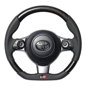 REAL ORIGINAL SERIES EMBLEM TYPE D SHAPE BLACK CARBON SILVER X BLACK EURO STITCH STEERING WHEEL FOR TOYOTA C-HR GR SPORT 10  GRM-BKC-SL