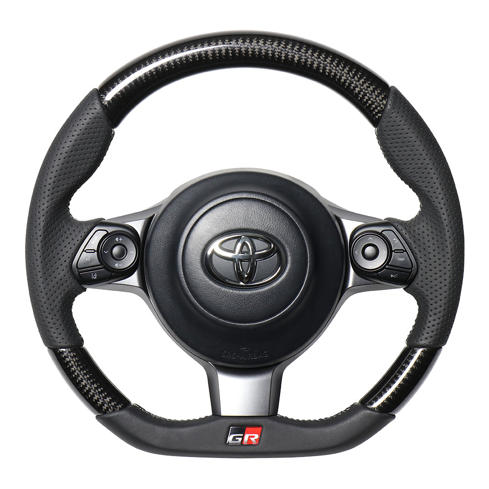 REAL ORIGINAL SERIES EMBLEM TYPE D SHAPE BLACK CARBON SILVER X BLACK EURO STITCH STEERING WHEEL FOR TOYOTA VITZ GR SPORT GR 130  GRM-BKC-SL