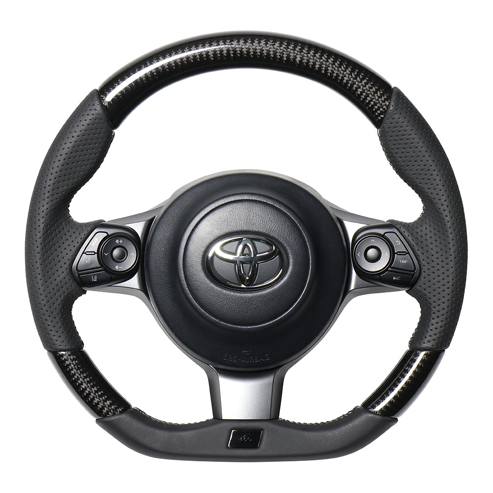 REAL ORIGINAL SERIES EMBLEM TYPE D SHAPE BLACK CARBON SILVER X BLACK EURO STITCH STEERING WHEEL FOR SUBARU BRZ ZC6:LATE  GRM-BKC-SL