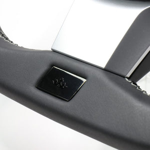 REAL ORIGINAL SERIES EMBLEM TYPE D SHAPE BLACK LEATHER & BLACK ULTRA SUEDE SILVER X BLACK EURO STITCH STEERING WHEEL FOR TOYOTA C-HR GR SPORT 10  GRM-ALC-SL