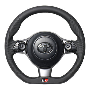 REAL ORIGINAL SERIES EMBLEM TYPE D SHAPE ALL LEATHER SILVER X BLACK EURO STITCH STEERING WHEEL FOR TOYOTA PRIUS PHV GR SPORT 50  GRM-LPB-SL
