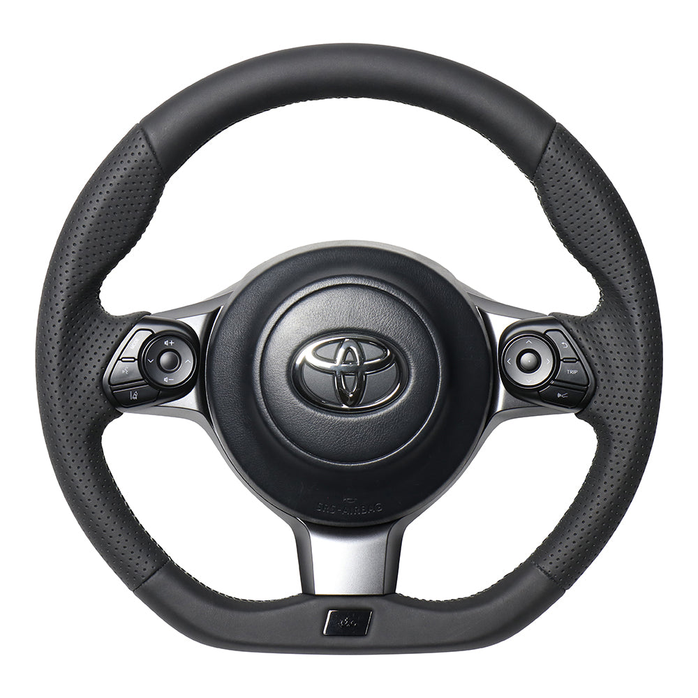 REAL ORIGINAL SERIES EMBLEM TYPE D SHAPE ALL LEATHER SILVER X BLACK EURO STITCH STEERING WHEEL FOR TOYOTA VITZ GR SPORT GR 130  GRM-LPB-SL