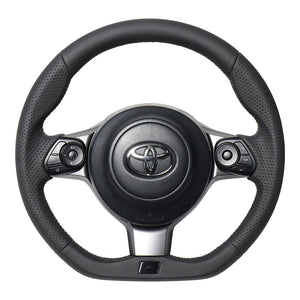REAL ORIGINAL SERIES EMBLEM TYPE D SHAPE ALL LEATHER SILVER X BLACK EURO STITCH STEERING WHEEL FOR TOYOTA VITZ GR SPORT GR 130  GRM-LPB-SL
