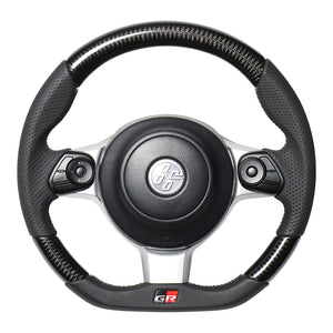 REAL ORIGINAL SERIES EMBLEM TYPE BLACK CARBON SILVER X BLACK EURO STITCH STEERING WHEEL FOR TOYOTA 86 ZN6 KOUKI GRM-BKC-SL