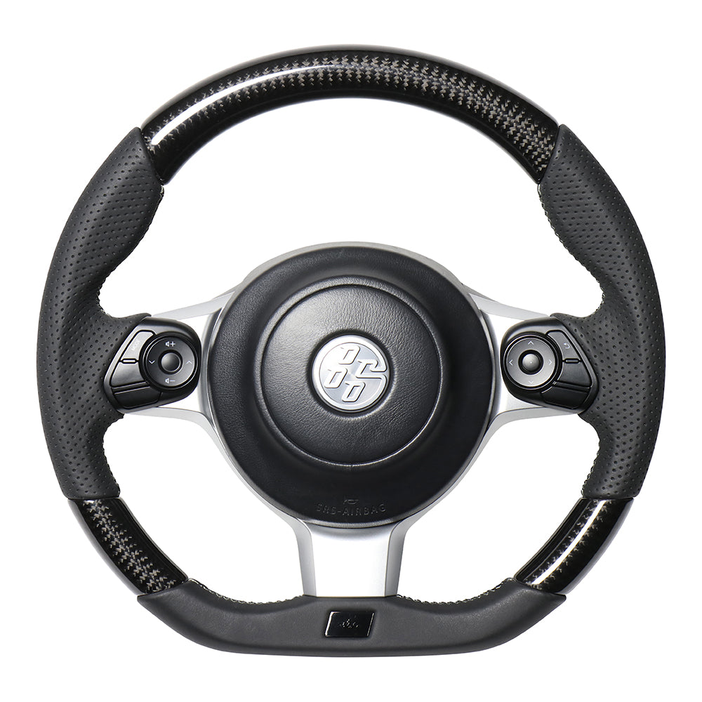 REAL ORIGINAL SERIES EMBLEM TYPE BLACK CARBON SILVER X BLACK EURO STITCH STEERING WHEEL FOR TOYOTA 86 ZN6 KOUKI GRM-BKC-SL