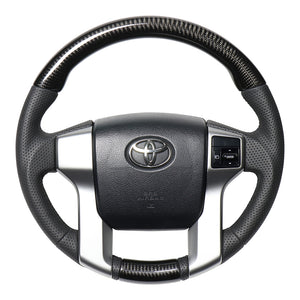 REAL ORIGINAL SERIES GUN GRIP GENUINE SAME DIAMETER ROUND SHAPE BLACK CARBON BLACK EURO STITCH STEERING WHEEL FOR TOYOTA LAND CRUISER PRADO 150 : ZENKI MID  J150G-BKC-BK