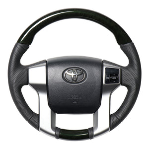 REAL ORIGINAL SERIES GUN GRIP GENUINE SAME DIAMETER ROUND SHAPE 277A BLACK WOOD PRINT BLACK EURO STITCH STEERING WHEEL FOR TOYOTA LAND CRUISER PRADO 150 : ZENKI MID  J150G-BKW-BK
