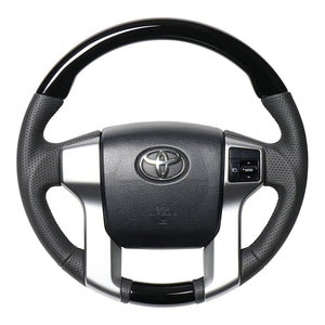 REAL ORIGINAL SERIES GUN GRIP GENUINE SAME DIAMETER ROUND SHAPE PIANO BLACK BLACK EURO STITCH STEERING WHEEL FOR TOYOTA LAND CRUISER PRADO 150 : ZENKI MID  J150G-PBW-BK