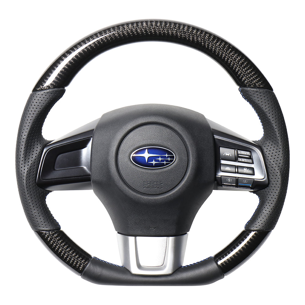 REAL ORIGINAL SERIES D SHAPE BLACK CARBON BLUE X BLACK EURO STITCH STEERING WHEEL FOR SUBARU WRX S4 VAG  SBA-BKC-BL