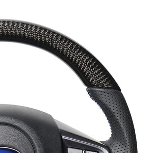 REAL ORIGINAL SERIES D SHAPE BLACK CARBON BLUE X BLACK EURO STITCH STEERING WHEEL FOR SUBARU WRX S4 VAG  SBA-BKC-BL