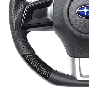 REAL ORIGINAL SERIES D SHAPE BLACK CARBON BLUE X BLACK EURO STITCH STEERING WHEEL FOR SUBARU WRX STI VAB  SBA-BKC-BL