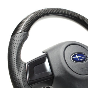 REAL ORIGINAL SERIES D SHAPE BLACK CARBON BLUE X BLACK EURO STITCH STEERING WHEEL FOR SUBARU WRX S4 VAG  SBA-BKC-BL
