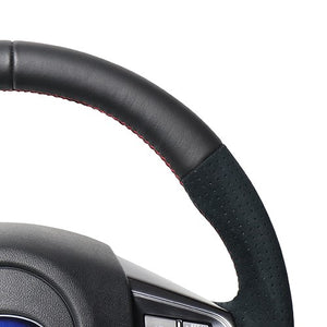 REAL ORIGINAL SERIES D SHAPE BLACK LEATHER CENTER MARK & BLACK ULTRA SUEDE RED X BLACK EURO STITCH STEERING WHEEL FOR SUBARU WRX STI VAB  SBA-ALC-RD