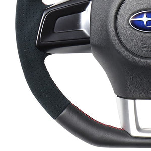 REAL ORIGINAL SERIES D SHAPE BLACK LEATHER CENTER MARK & BLACK ULTRA SUEDE RED X BLACK EURO STITCH STEERING WHEEL FOR SUBARU WRX S4 VAG  SBA-ALC-RD
