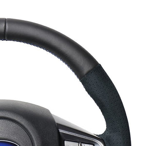 REAL ORIGINAL SERIES D SHAPE BLACK LEATHER CENTER MARK & BLACK ULTRA SUEDE BLUE X BLACK EURO STITCH STEERING WHEEL FOR SUBARU WRX STI VAB  SBA-ALC-BL