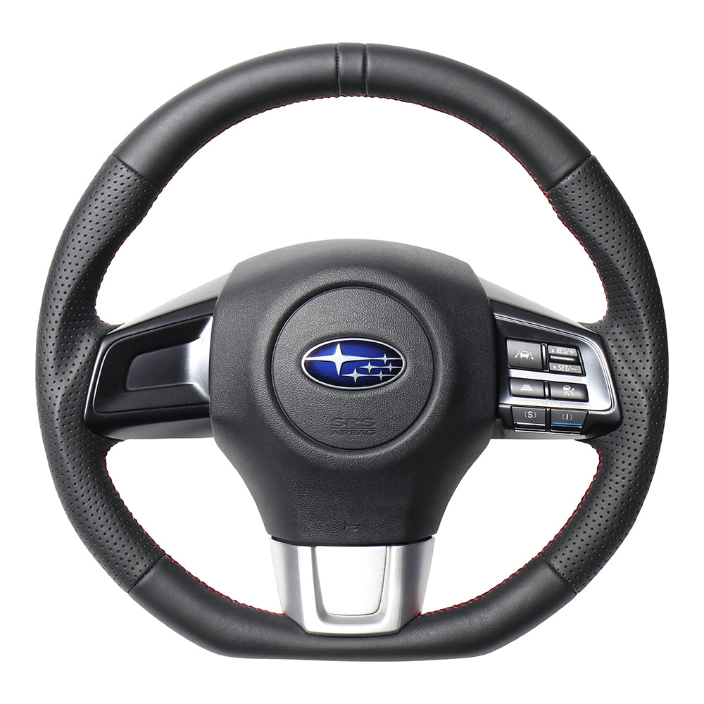 REAL ORIGINAL SERIES D SHAPE ALL LEATHER CENTER MARK RED X BLACK EURO STITCH STEERING WHEEL FOR SUBARU WRX S4 VAG  SBA-LPB-RD