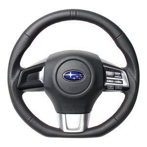 REAL ORIGINAL SERIES D SHAPE ALL LEATHER CENTER MARK RED X BLACK EURO STITCH STEERING WHEEL FOR SUBARU WRX S4 VAG  SBA-LPB-RD