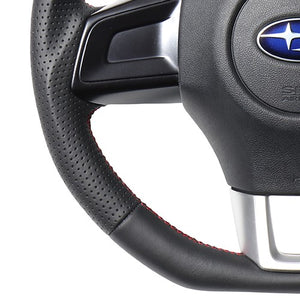 REAL ORIGINAL SERIES D SHAPE ALL LEATHER CENTER MARK RED X BLACK EURO STITCH STEERING WHEEL FOR SUBARU WRX S4 VAG  SBA-LPB-RD