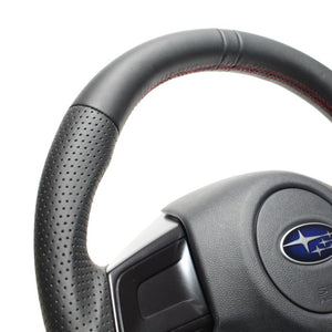 REAL ORIGINAL SERIES D SHAPE ALL LEATHER CENTER MARK RED X BLACK EURO STITCH STEERING WHEEL FOR SUBARU WRX S4 VAG  SBA-LPB-RD