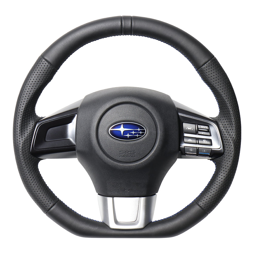 REAL ORIGINAL SERIES D SHAPE ALL LEATHER CENTER MARK BLUE X BLACK EURO STITCH STEERING WHEEL FOR SUBARU WRX S4 VAG  SBA-LPB-BL