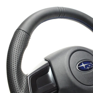 REAL ORIGINAL SERIES D SHAPE ALL LEATHER CENTER MARK BLUE X BLACK EURO STITCH STEERING WHEEL FOR SUBARU WRX S4 VAG  SBA-LPB-BL