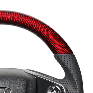 REAL ORIGINAL SERIES SOFT D SHAPE RED CARBON BLACK EURO STITCH STEERING WHEEL FOR HONDA CIVIC HATCHBACK FK7 HNB-RDC-BK