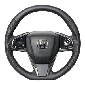REAL ORIGINAL SERIES SOFT D SHAPE ALL LEATHER GRAY X BLACK EURO STITCH STEERING WHEEL FOR HONDA CIVIC HATCHBACK FK7 HNB-LPB-GL