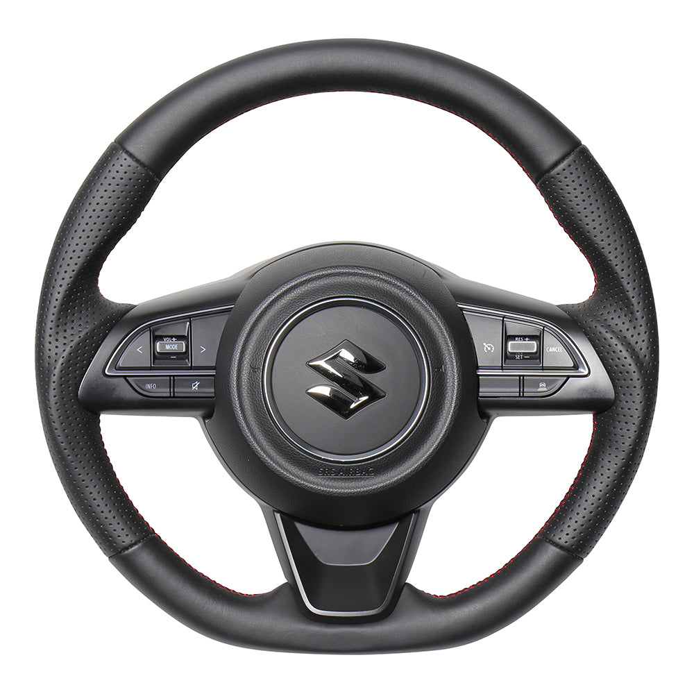 REAL ORIGINAL SERIES SOFT D SHAPE ALL LEATHER RED X BLACK EURO STITCH STEERING WHEEL FOR SUZUKI SWIFT ZC13S ZC43S ZC53S ZD53S ZC83S ZD83S  SZA-LPB-RD