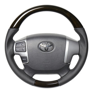 REAL ORIGINAL SERIES GUN GRIP SMALL DIAMETER ROUND SHAPE 54 BLACK WOOD BLACK EURO STITCH STEERING WHEEL FOR TOYOTA HIACE 200 : 4 TYPE OR KOUKI  H214-GDW-BK
