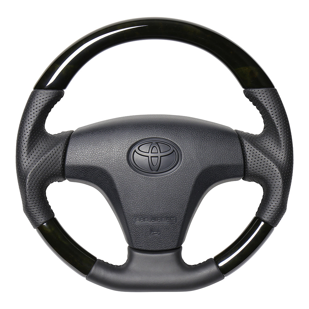 REAL ORIGINAL SERIES SOFT D SHAPE BLACK WOOD BLACK STITCH STEERING WHEEL FOR TOYOTA SUCCEED 160 : KOUKI  TYB-BKW-BK