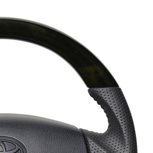 REAL ORIGINAL SERIES SOFT D SHAPE BLACK WOOD BLACK STITCH STEERING WHEEL FOR TOYOTA PIXIS TRUCK S500U:ZENKI 510U:ZENKI  TYB-BKW-BK