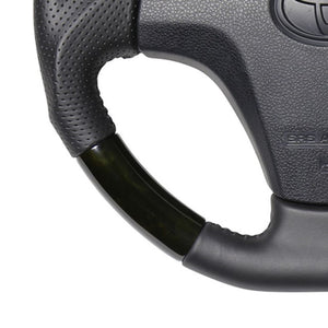 REAL ORIGINAL SERIES SOFT D SHAPE BLACK WOOD BLACK STITCH STEERING WHEEL FOR SUBARU SAMBAR TRUCK S500J: ZENKI S510J: ZENKI TYB-BKW-BK