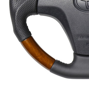 REAL ORIGINAL SERIES SOFT D SHAPE 42 BROWN WOOD BLACK STITCH STEERING WHEEL FOR SUBARU SAMBAR TRUCK S500J: ZENKI S510J: ZENKI TYB-42BRW-BK
