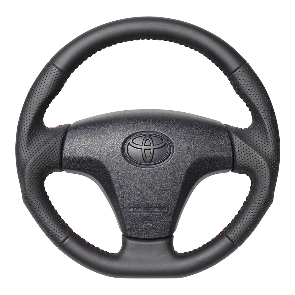 REAL ORIGINAL SERIES SOFT D SHAPE ALL LEATHER RED STITCH STEERING WHEEL FOR TOYOTA PIXIS TRUCK S500U:ZENKI 510U:ZENKI  TYB-LPB-RD