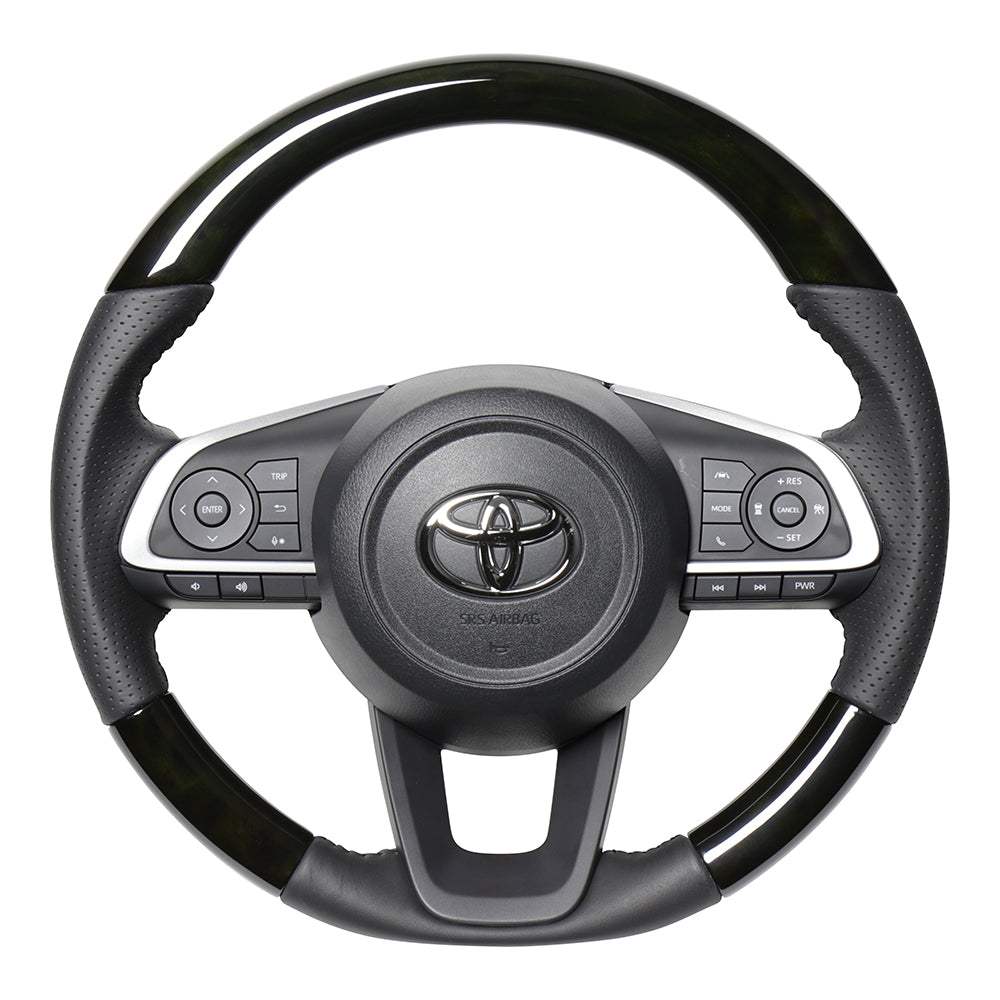 REAL ORIGINAL SERIES SOFT D SHAPE BLACK WOOD BLACK STITCH STEERING WHEEL FOR TOYOTA RISE 200  TYD-BKW-BK