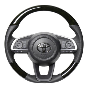 REAL ORIGINAL SERIES SOFT D SHAPE BLACK WOOD BLACK STITCH STEERING WHEEL FOR TOYOTA RISE 200  TYD-BKW-BK