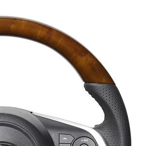 REAL ORIGINAL SERIES SOFT D SHAPE 42 BROWN WOOD BLACK STITCH STEERING WHEEL FOR DAIHATSU ROCKY 200  TYD-42BRW-BK
