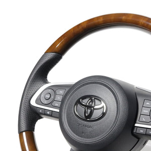 REAL ORIGINAL SERIES SOFT D SHAPE 42 BROWN WOOD BLACK STITCH STEERING WHEEL FOR TOYOTA RISE 200  TYD-42BRW-BK