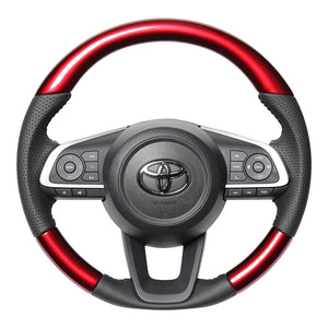 REAL ORIGINAL SERIES SOFT D SHAPE PEARL RED BLACK STITCH STEERING WHEEL FOR DAIHATSU THOR 900 : KOUKI  TYD-RDW-BK