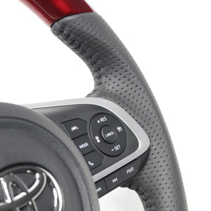 REAL ORIGINAL SERIES SOFT D SHAPE PEARL RED BLACK STITCH STEERING WHEEL FOR TOYOTA RISE 200  TYD-RDW-BK