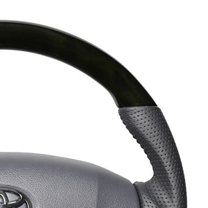 REAL PREMIUM SERIES ROUND SHAPE BLACK WOOD GRAY STITCH STEERING WHEEL FOR TOYOTA LAND CRUISER 70  H204P-BKW-70