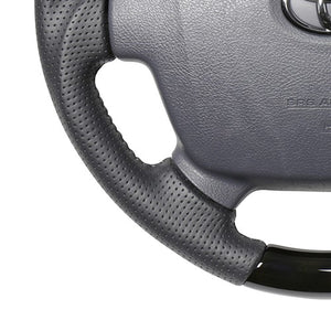 REAL PREMIUM SERIES ROUND SHAPE BLACK WOOD GRAY STITCH STEERING WHEEL FOR TOYOTA LAND CRUISER 70  H204P-BKW-70