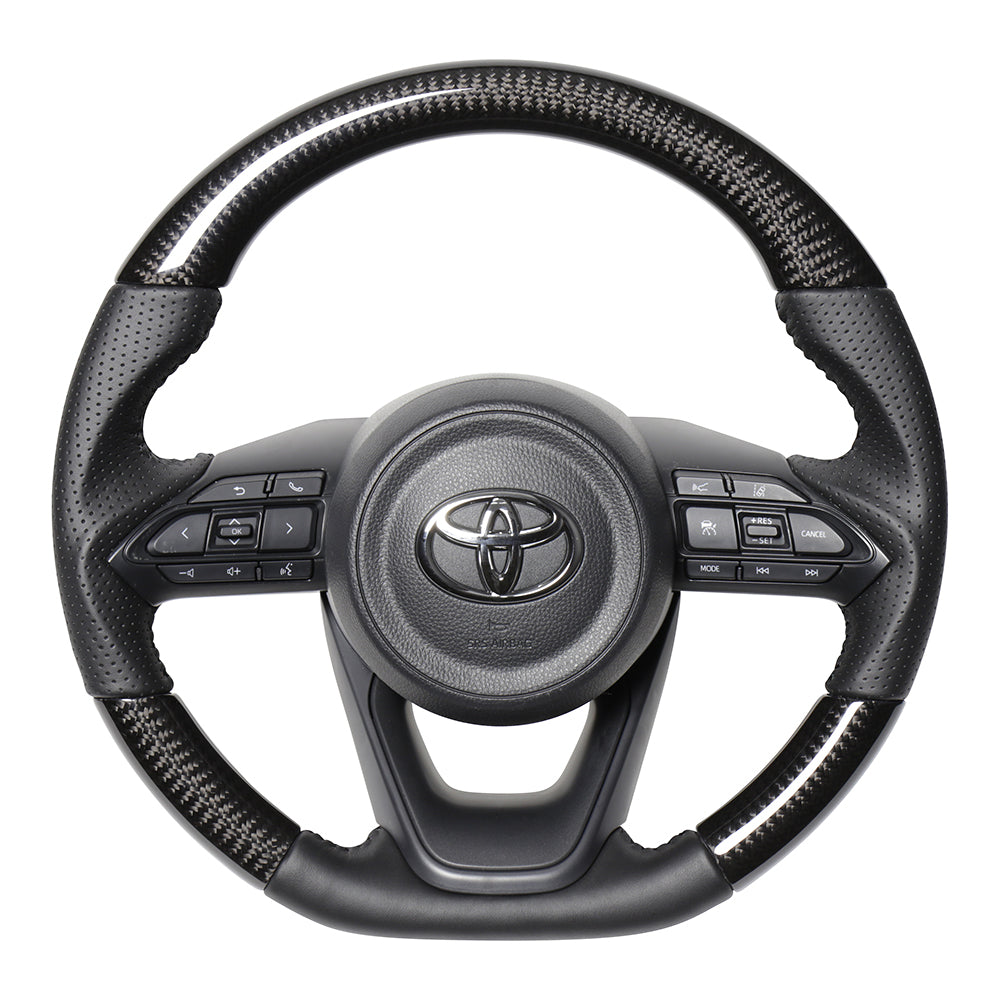 REAL ORIGINAL SERIES D SHAPE BLACK CARBON BLACK STITCH STEERING WHEEL FOR TOYOTA SIENTA MXPL10 MXPC10  TYE-BKC-BK