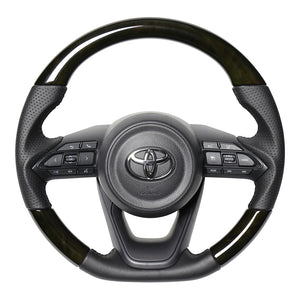 REAL ORIGINAL SERIES D SHAPE BLACK WOOD BLACK STITCH STEERING WHEEL FOR TOYOTA YARIS 10 210  TYE-BKW-BK