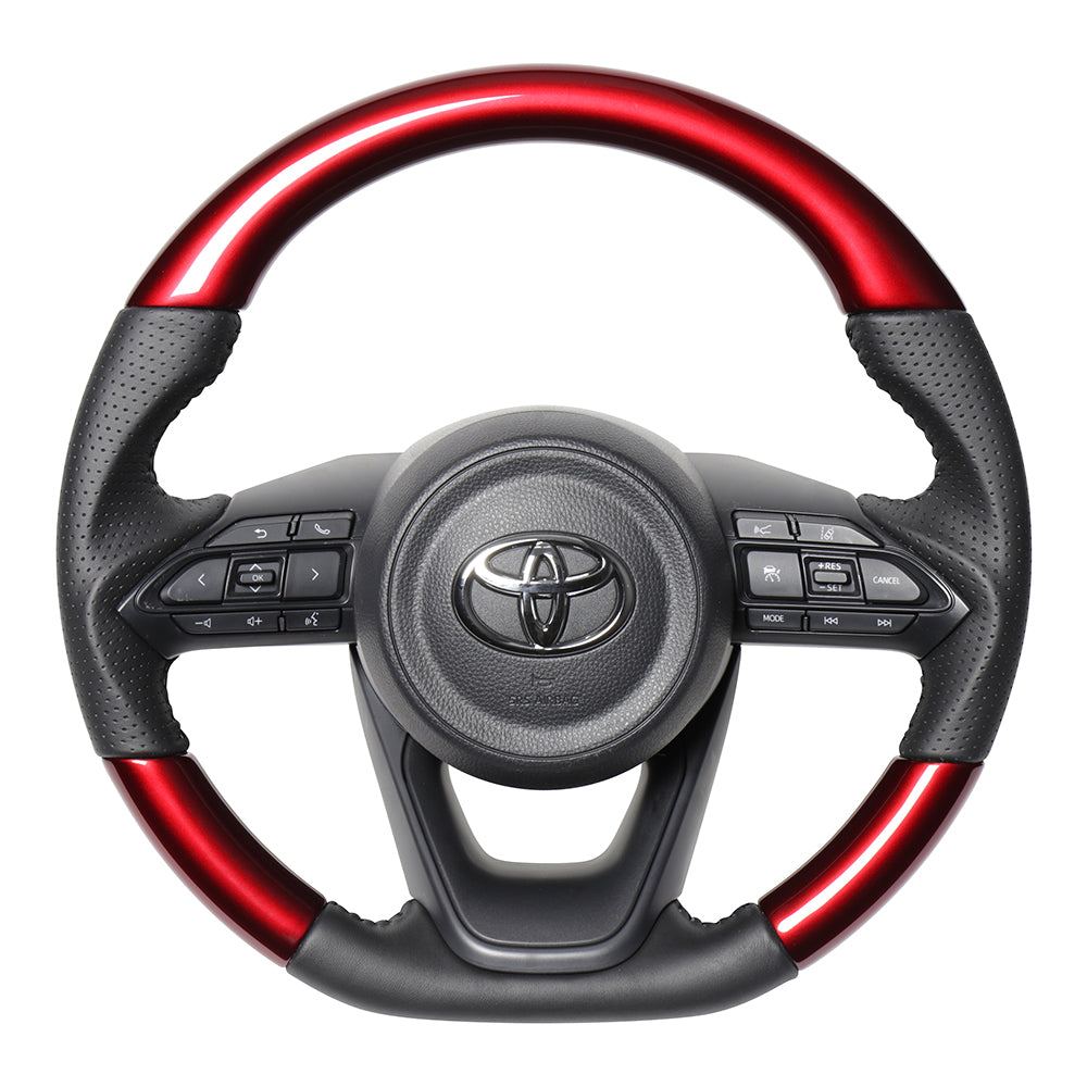 REAL ORIGINAL SERIES D SHAPE PEARL RED BLACK STITCH STEERING WHEEL FOR TOYOTA SIENTA MXPL10 MXPC10  TYE-RDW-BK
