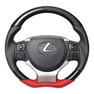 REAL ORIGINAL SERIES PARALLEL CUT C SHAPE BLACK CARBON & DARK WINE LEATHER RED X BLACK EURO STITCH STEERING WHEEL FOR LEXUS RC 10 : ZENKI  LXC-BKC-RD